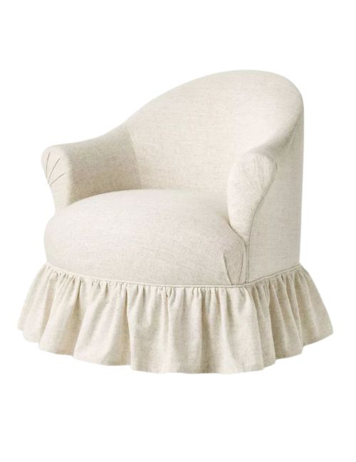 Ruffle Skirt Accent Chair with Swivel Cream Flecked Linen