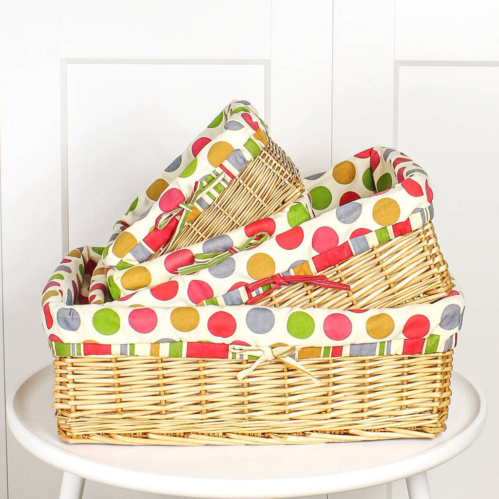 lego storage ideas: Rattan Multi Polka Dot Lined Storage Baskets