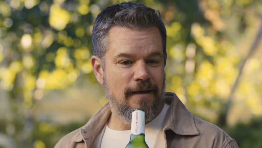 Matt Damon drinking beer in Stella Artois Super Bowl LIX ad