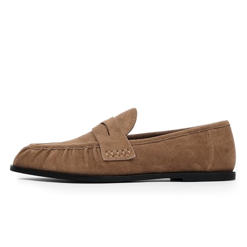 Qiy Flats for Women Khaki Tan Penny Loafers Comfortable Dressy Womens Camel Work Flats Women's Loafers &amp;amp; Slip-Ons Moccasins Business Walking Casual Dress Shoes Size 8.5