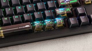 Close-up of modifier keys on Lemokey L5 HE 8K with RGB lighting on