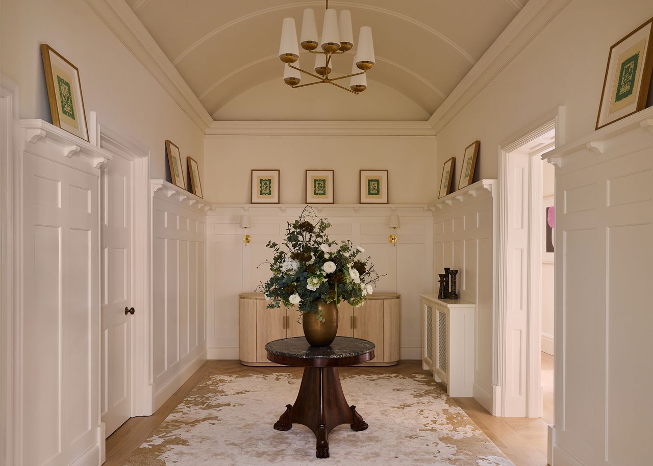 New panelling in the Arts-and-Crafts style has been painted in chalky white