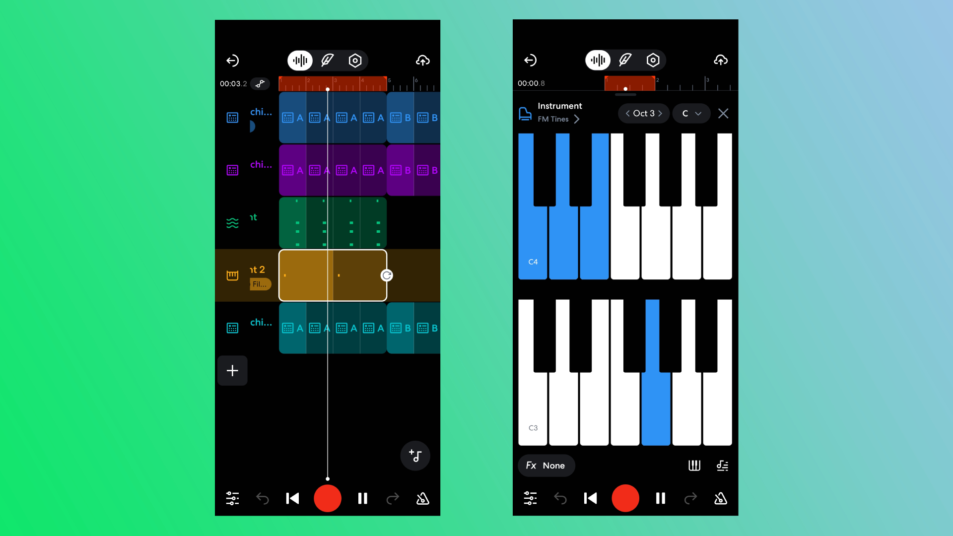 BandLab's arranger view and keyboard tool on Android