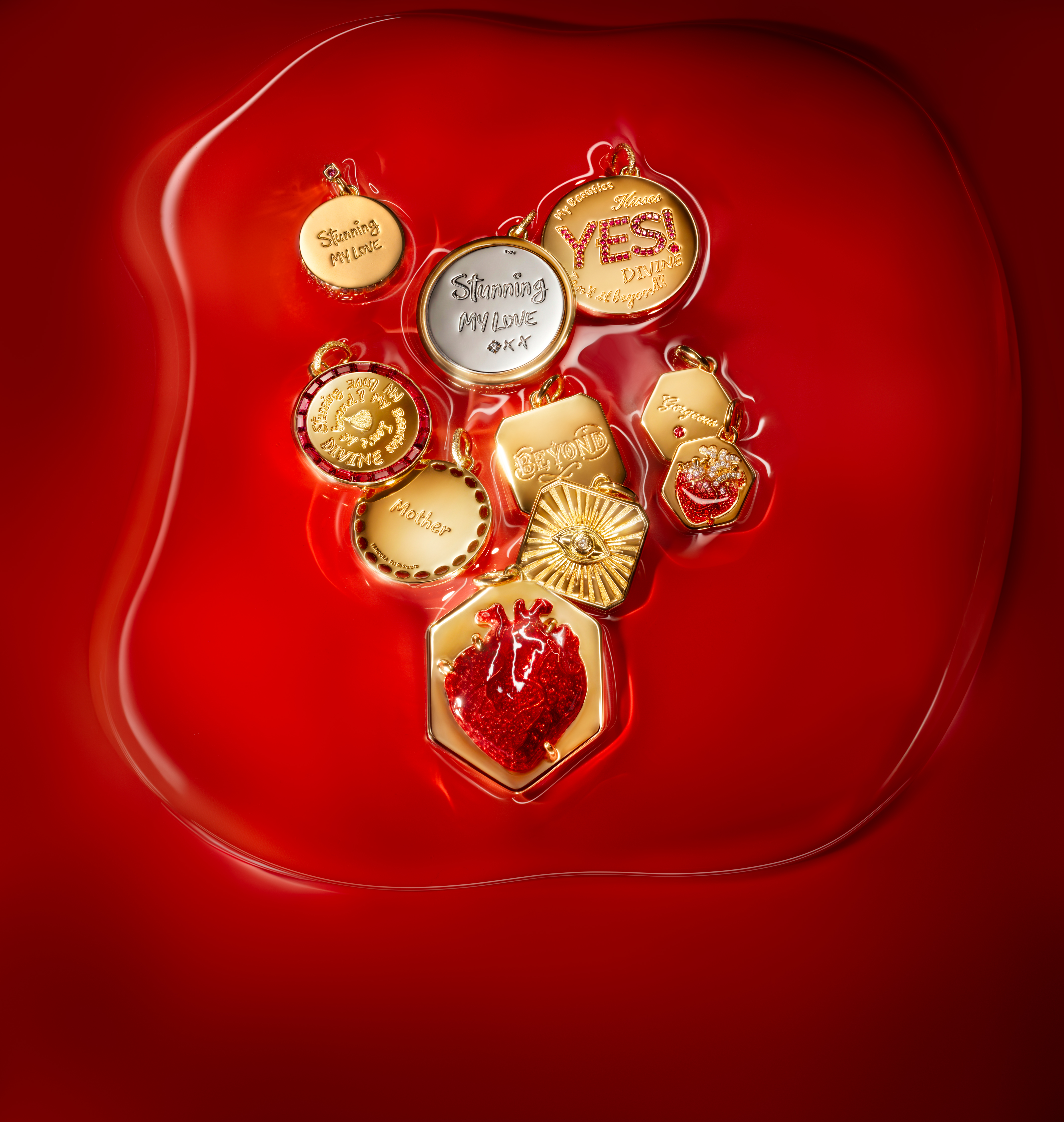 gold jewellery on red and gold backgrounds
