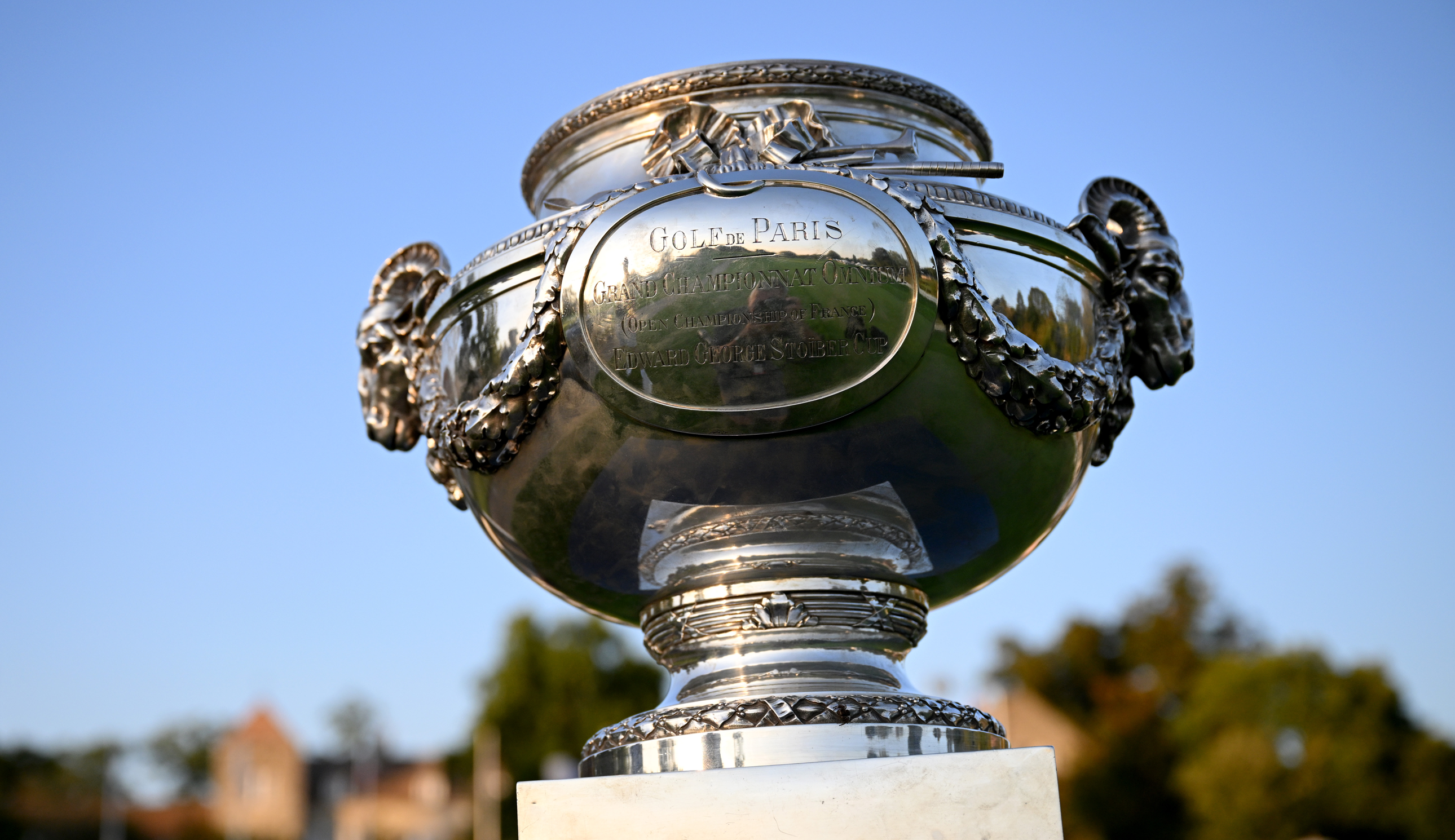 A close up of the Open de France trophy