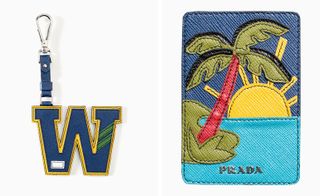 Two images, Left- A 'W' keyring, Right- Prada palm tree patch