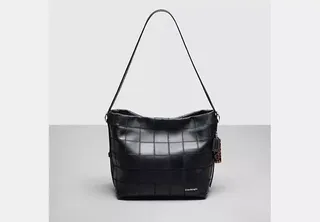 Black Alter/ego Hobo Bag in Checkerboard Upcrafted Leather