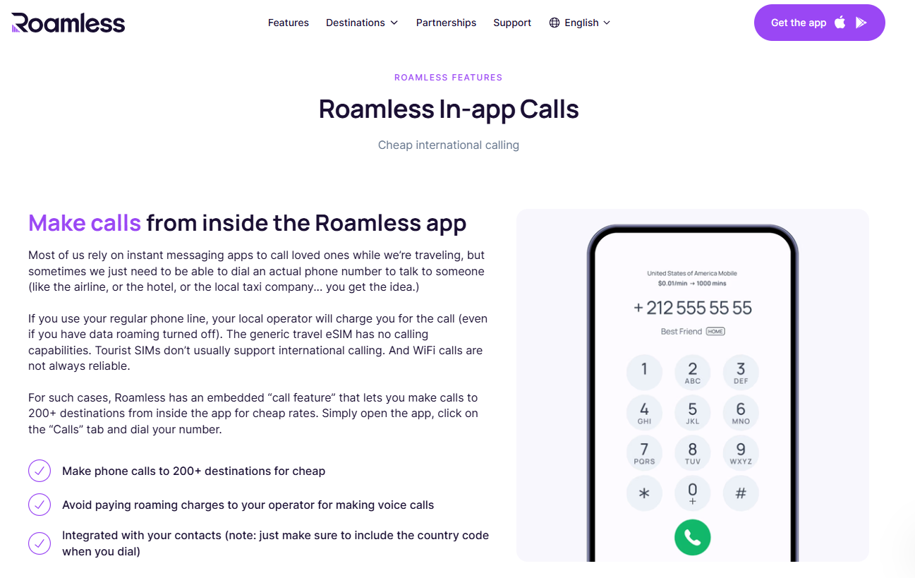 Roamless in-app calling