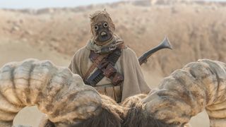Tusken Raider and bantha in The Mandalorian, season two.