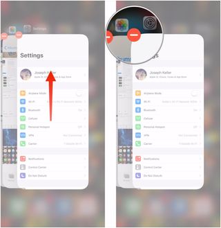 Flick app up or tap red circle