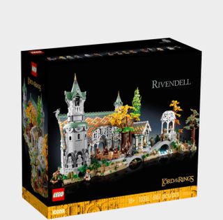 Lego Rivendell box on a plain background