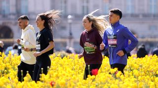 Patrick Dever, Philip Sesemann , Jessica Warner-Judd and Eilish McColgan of Great Britain during the 2026 TCS London Marathon Press Conference
