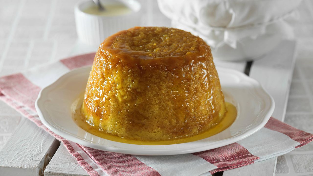 lemon and honey pudding on a plate