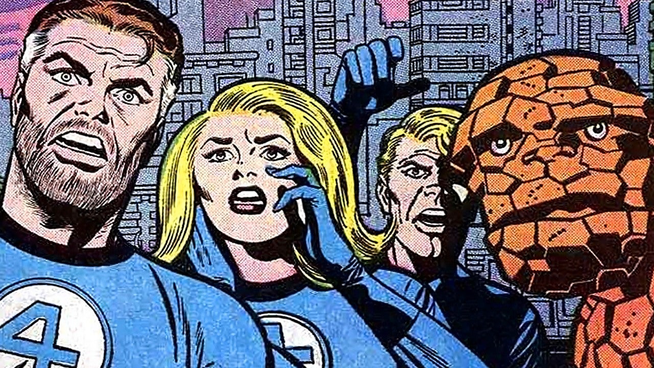 A screenshot of the Fantastic Four looking shocked in a panel from a Marvel comic