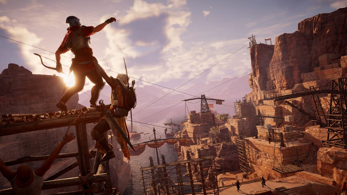Grabbing a soldier above a port in AC Origins