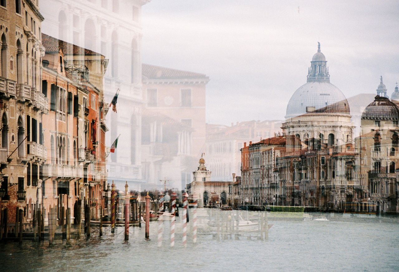 Two landscape scenes of Venice overlayed 