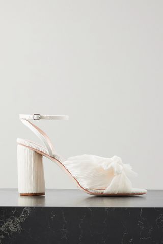 Camellia Bow-Embellished Plissé-Organza Sandals