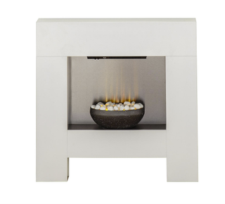 Adam Fire Surrounds Cubist Electric Fireplace Suite minimal white finish, features intricate graphite and stone chippings