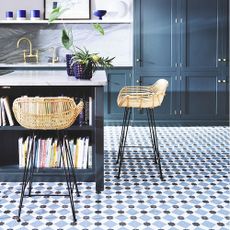 Kitchen floor tile ideas with blue geometric floor