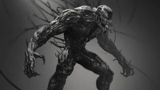 Black and white concept sketch of Venom with extending tentacles