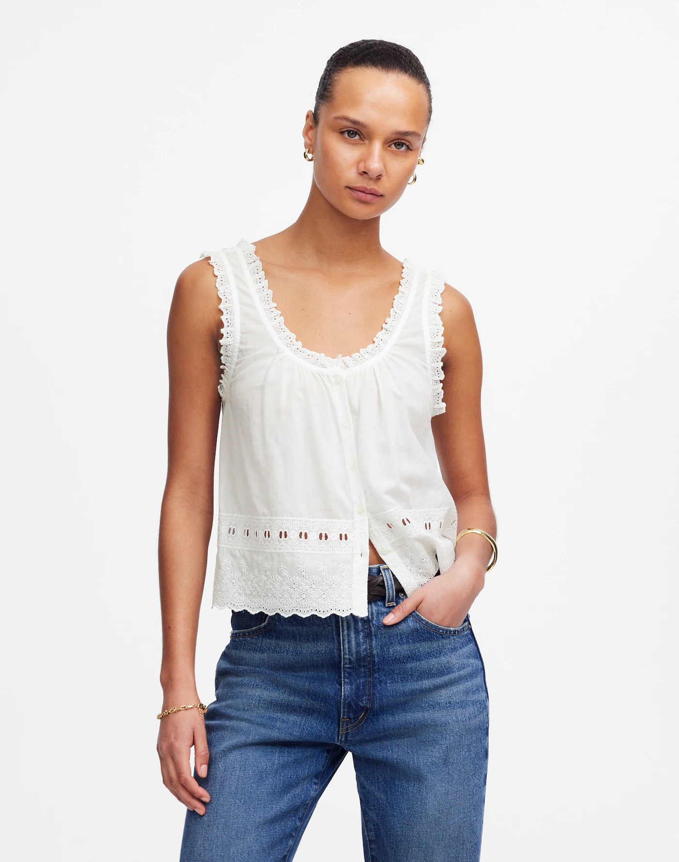 Madewell, Embroidered Scalloped Tank