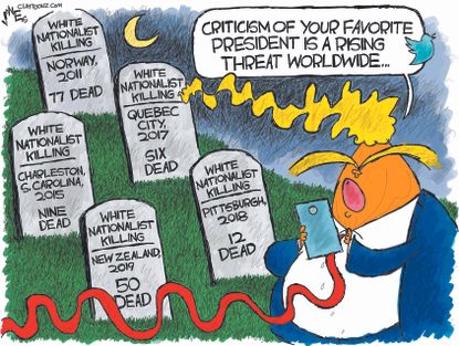 Political Cartoon World Trump White nationalist attacks