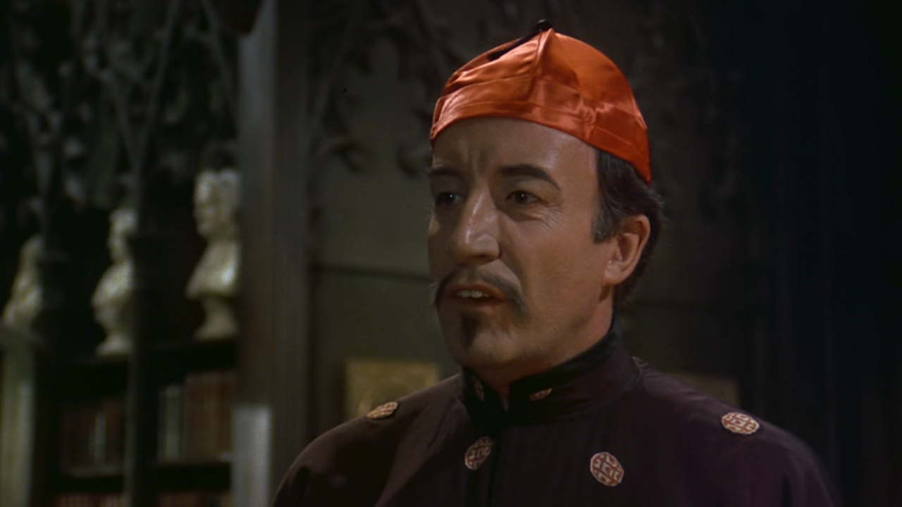 Peter Sellers dressed in traditional Chinese clothing in Murder by Death