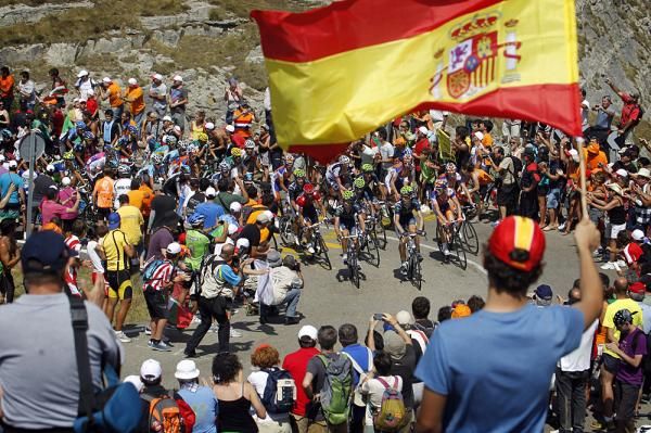 Spanish fans cheer on the Vuelta a Espana peloton