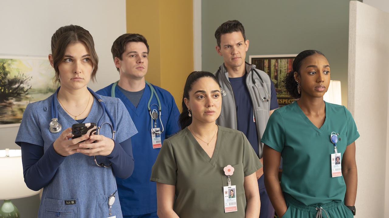 Interns Asher, Samantha, Blake, Amara and Dashana in Scrubs Season 10