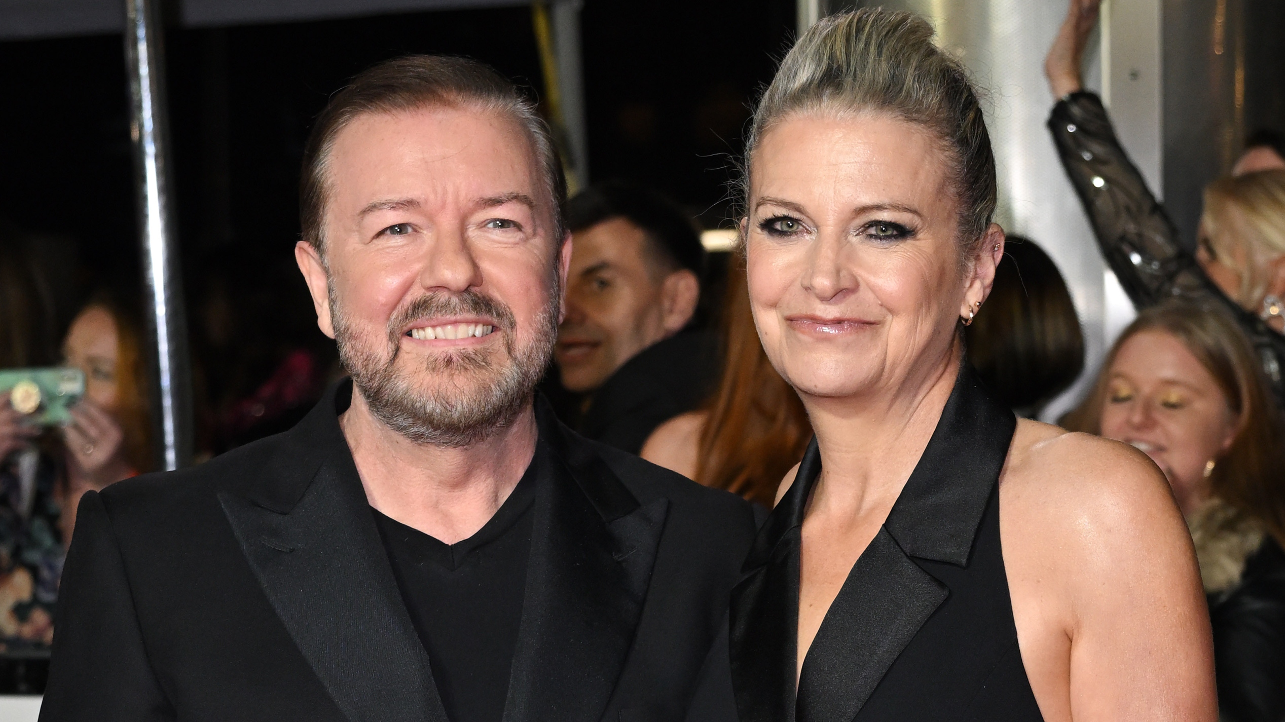 Ricky Gervais and Jane Fallon attend the National Television Awards 2022 at OVO Arena Wembley on October 13, 2022 