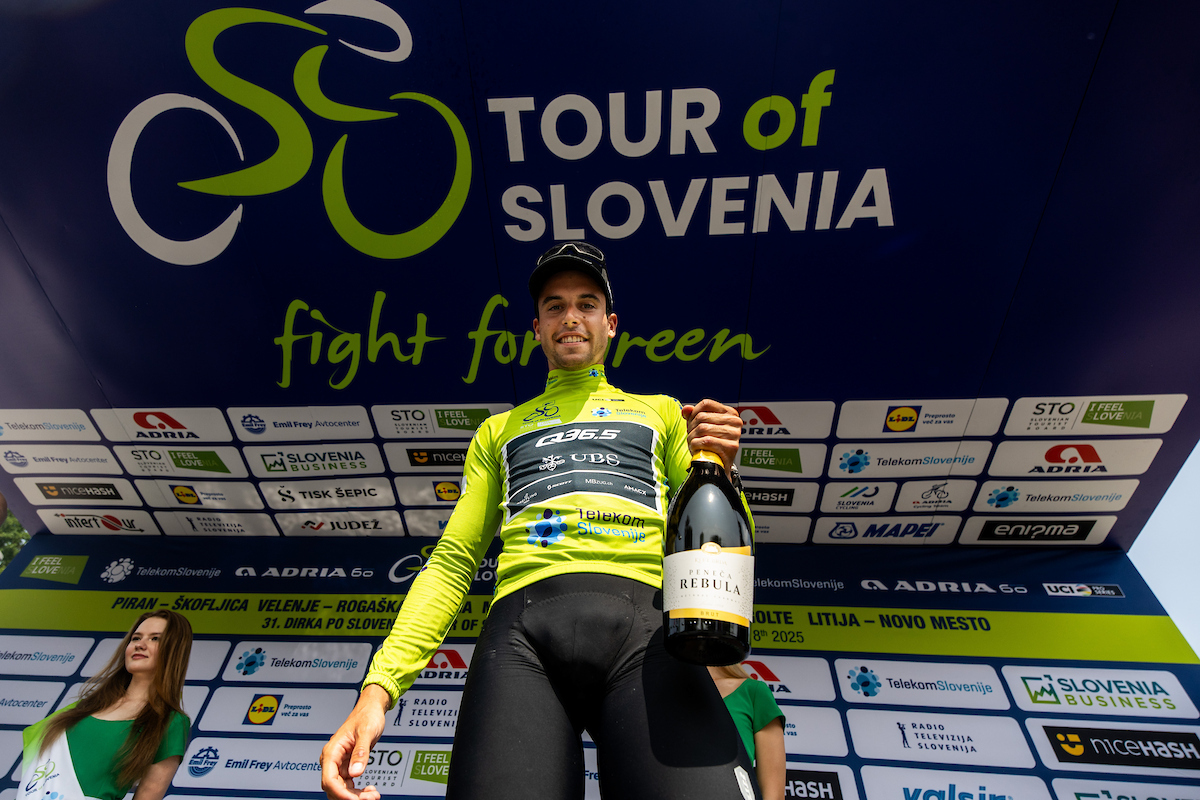 Stage 2 winner and GC leader Fabio Christen at Tour of Slovenia 2025 cycling race from Velenje to Rogaska Slatina (162,7 km), on June 5, 2025 in Velenje-Rogaska Slatina, Slovenia. Photo byÂ Vid PonikvarÂ / Sportida