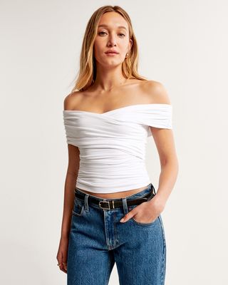 Off-The-Shoulder Ruched Wrap Top