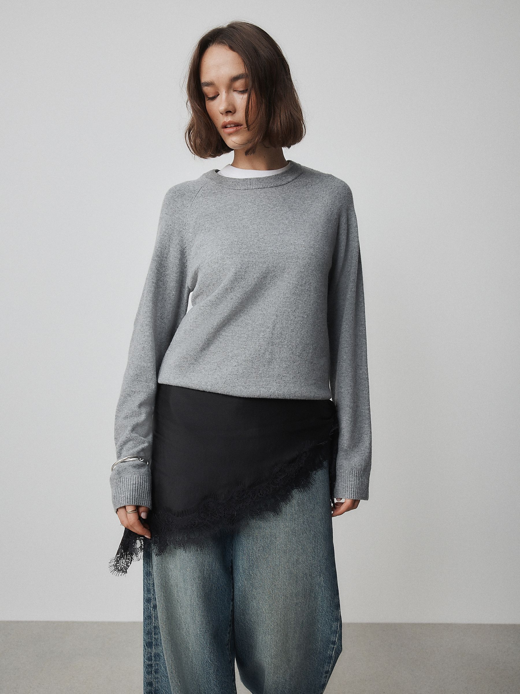 Black Lightweight Lace Trim Triangle Scarf