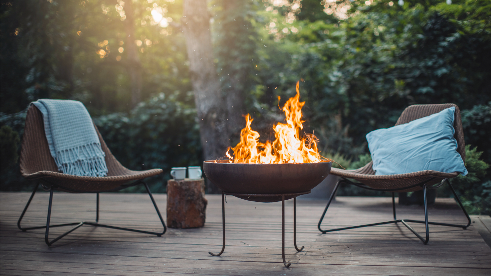 Fire pit and chairs on deck