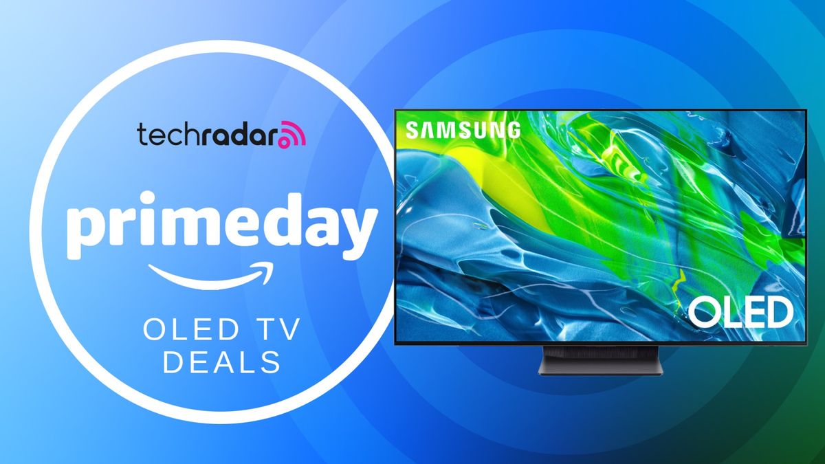 An image of a Samsung OLED TV next to a Prime Day logo