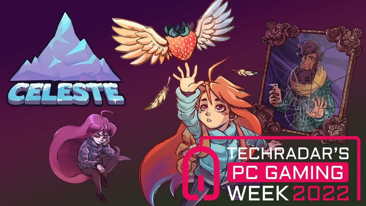 Promo image for the game Celeste, featuring Celeste and her shadow self.