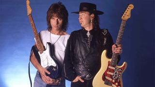 Jeff Beck and Stevie Ray Vaughan photographed in 1989 for their joint Fire Meets the Fury tour
