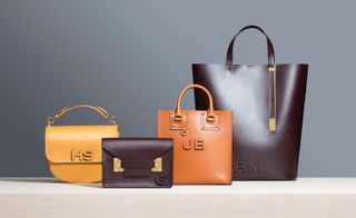 Four coloured handbags, Mustard, brown, Tan, Brown