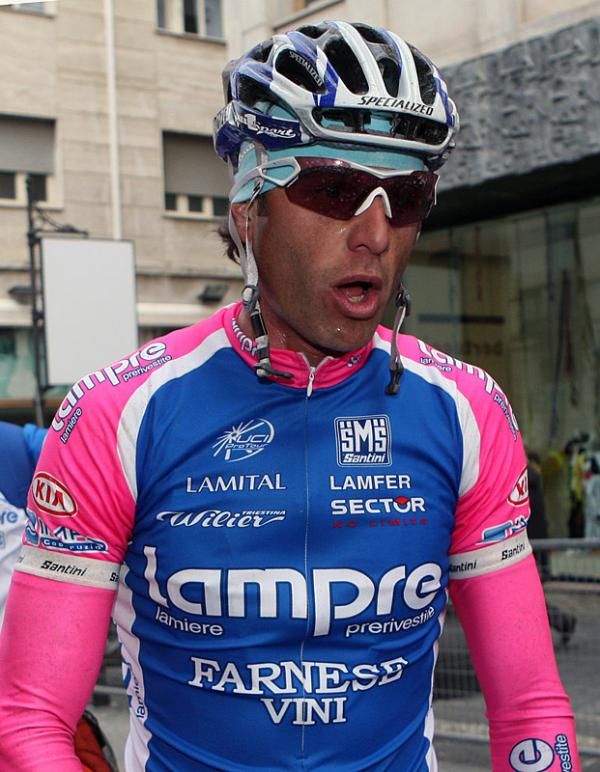 Alessandro Petacchi (Lampre - Farnese Vini) feels the effects of his effort at the conclusion of stage three.