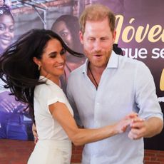 Meghan, Duchess of Sussex and Prince Harry, Duke of Sussex seen at the Unidad Recreativa El Vallado on August 18, 2024 in Cali, Colombia. 