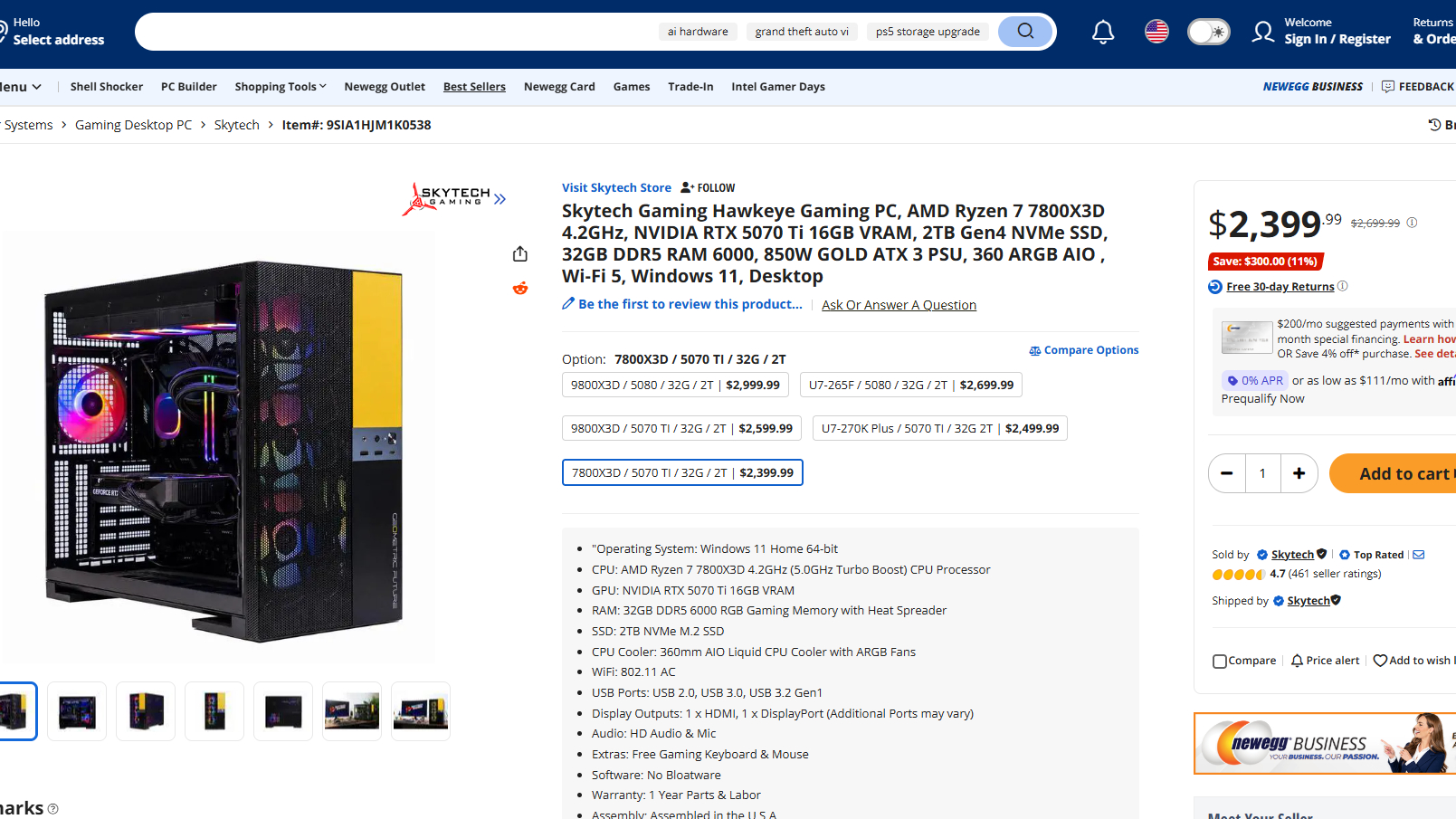An RTX 5070 Ti gaming PC on sale at a high, post-memory shortage price.