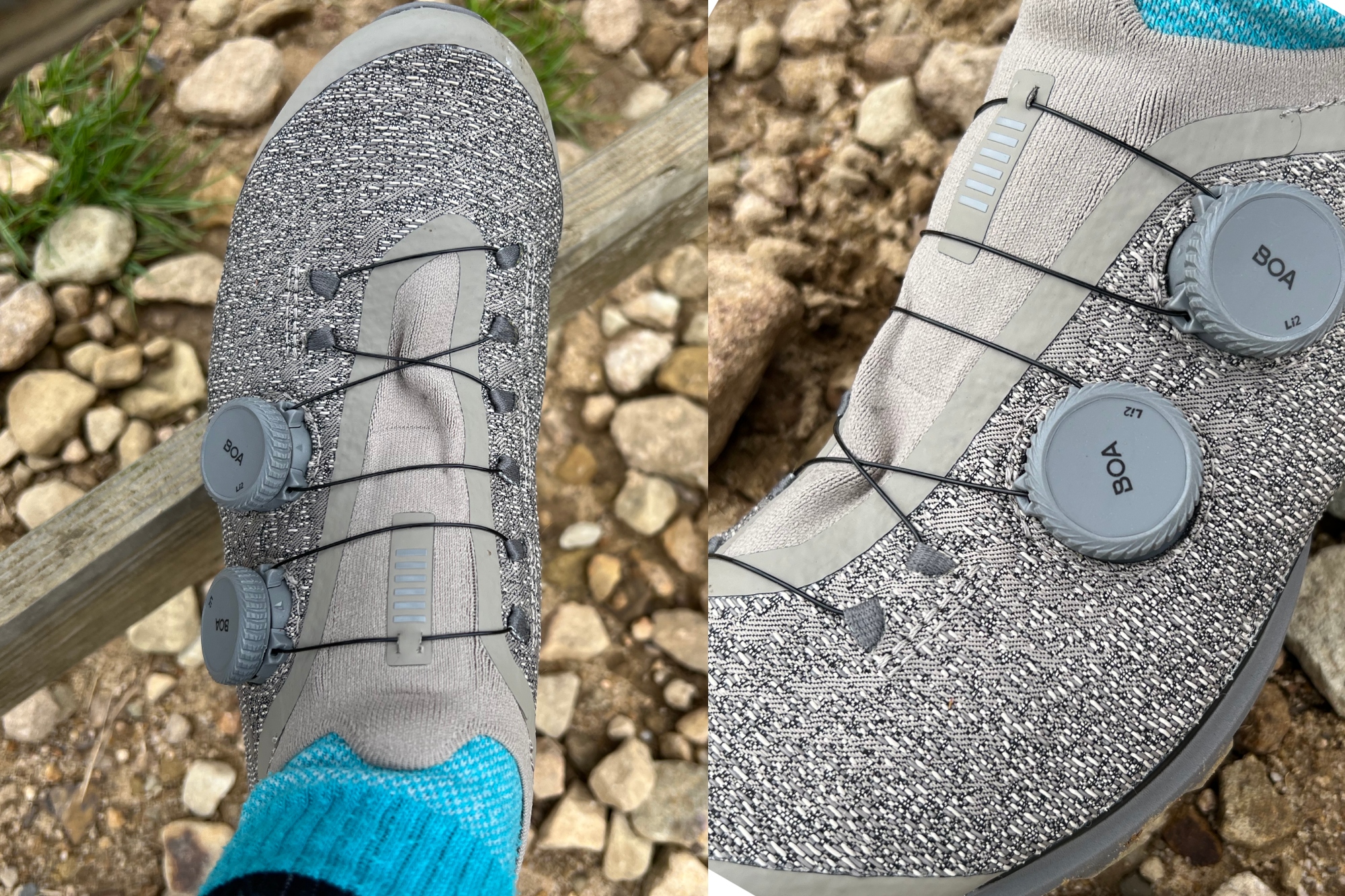 The sock of the Rapha Pro Team Powerweave gravel shoe bunches up when the Boa dia is tightened