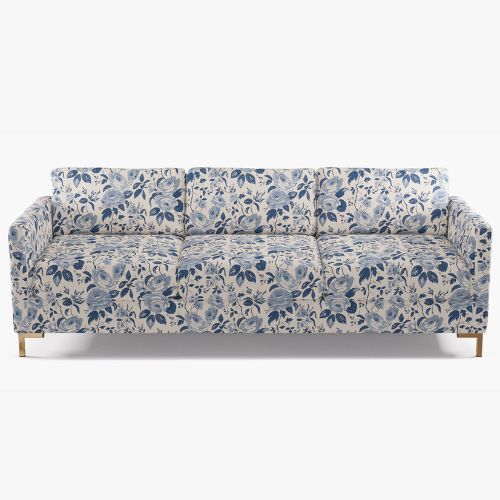 blue and white floral sofa