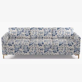 blue and white floral sofa