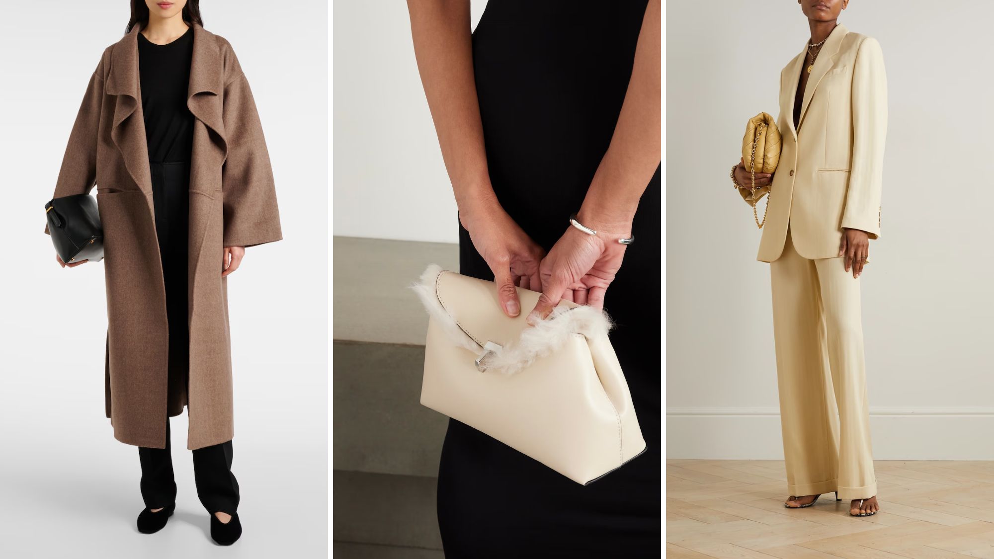 composite of three models wearing toteme pieces on sale for black friday