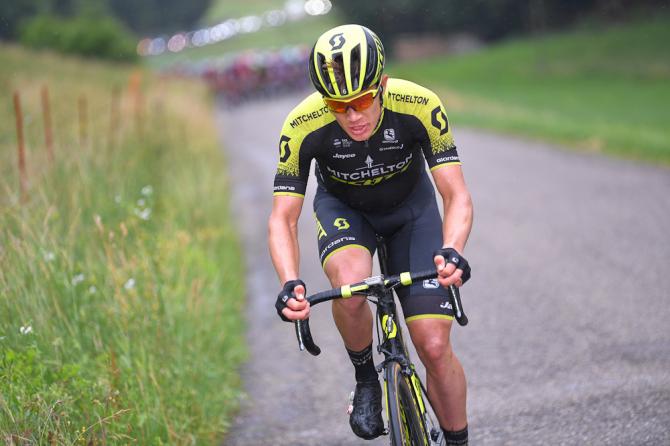 Christopher Juul Jensen (Mitchelton-Scott) rides alone during stage 3 at the Tour de Suisse