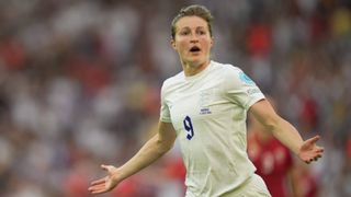 Ellen White of England celebrates scoring at UEFA Women's Euro 2022