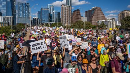 The No Kings protest seen in Austin, Texas, on Oct. 18, 2025. 