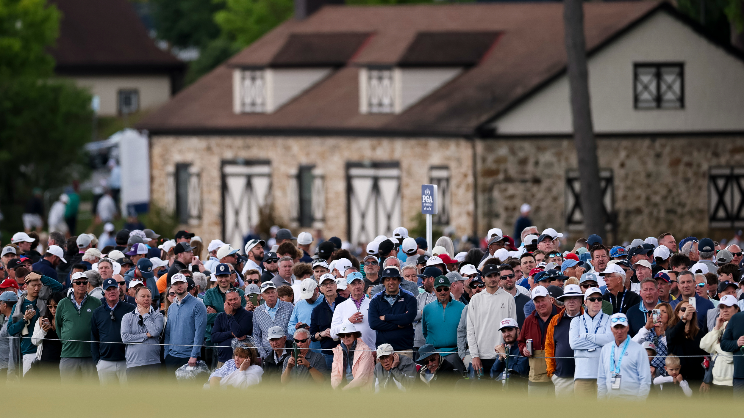Fans watch during the first round of the PGA Championship