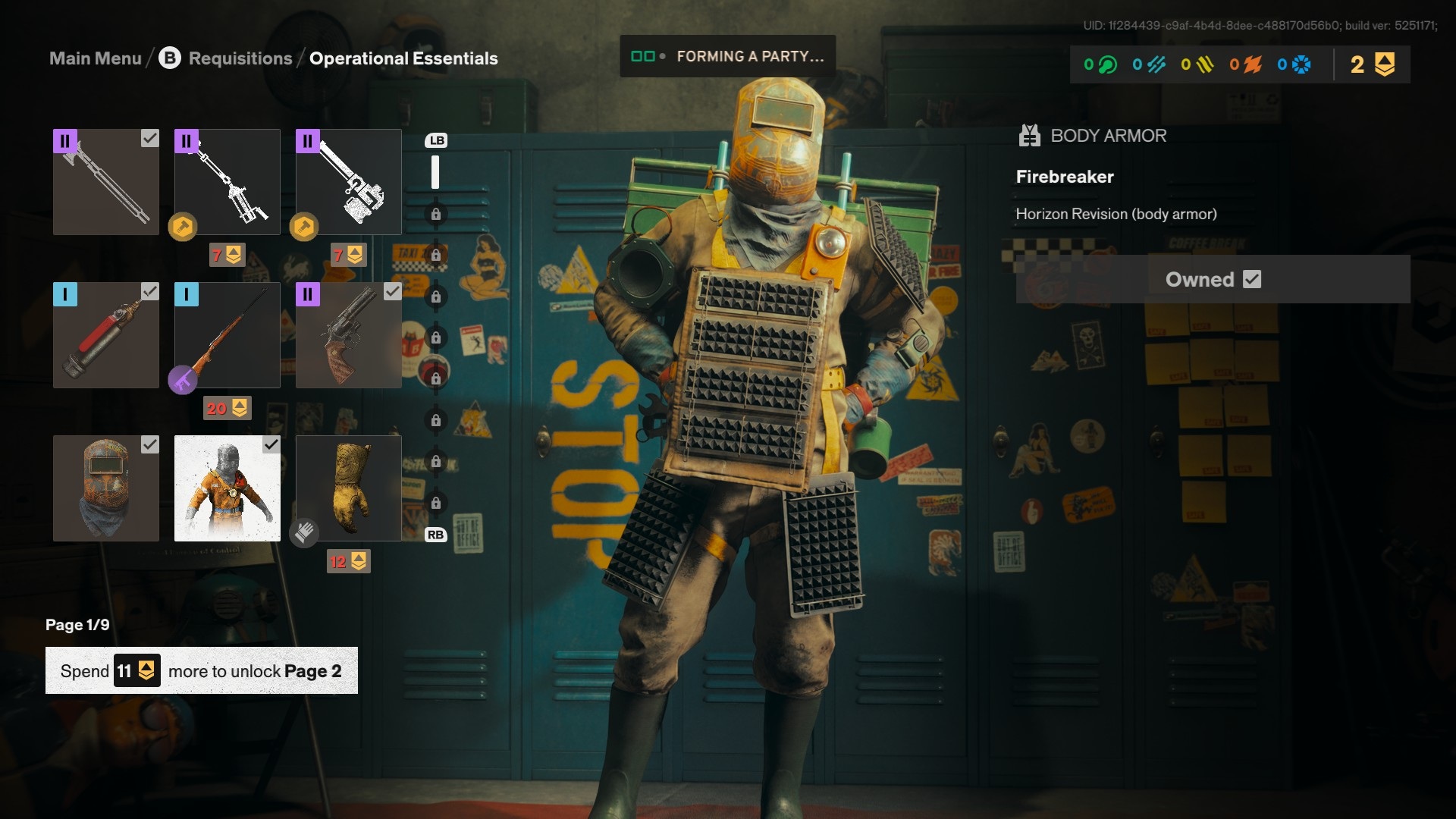 A requisitions screen in FBC: Firebreak